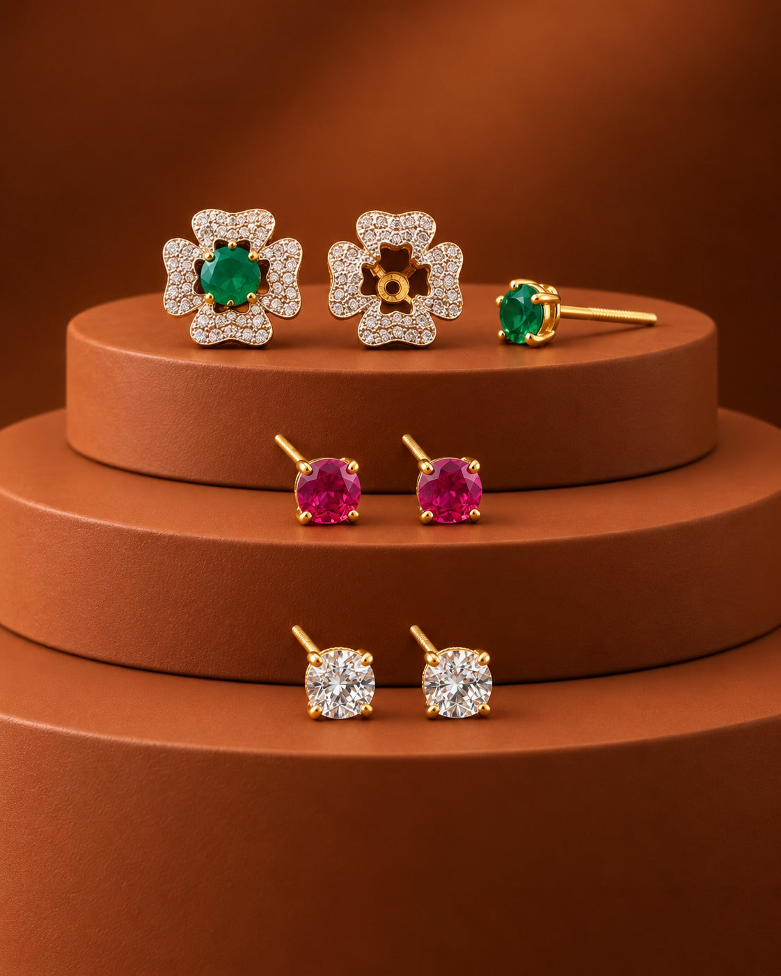 Elyra 3-Colour Changeable Floral Stud Earrings