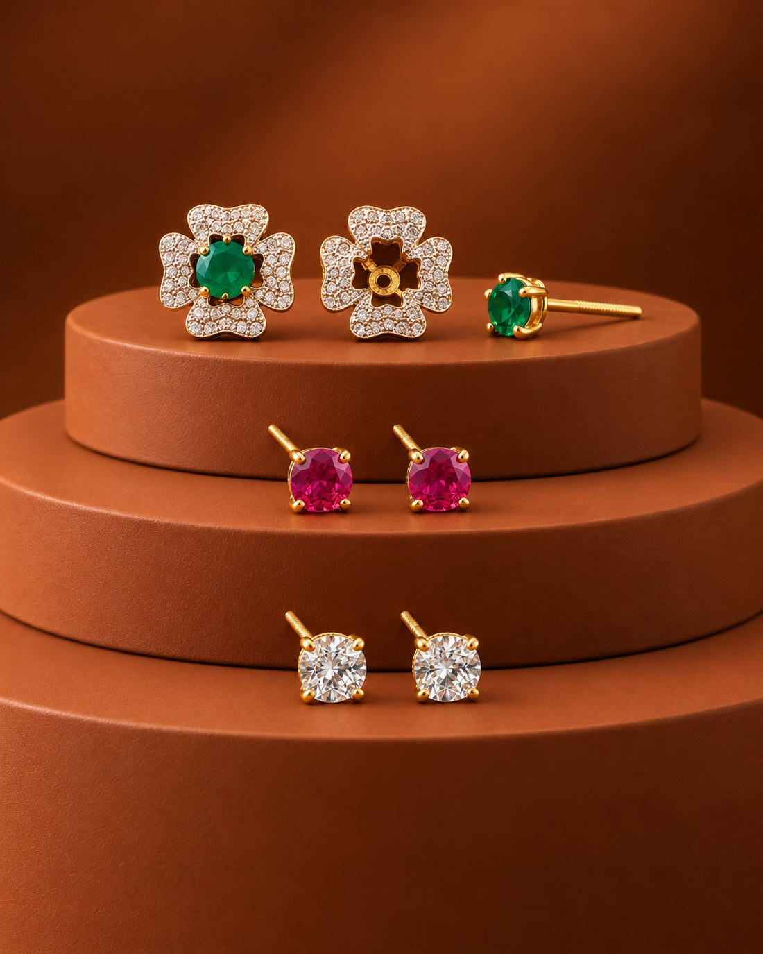 Elyra 3-Colour Changeable Floral Stud Earrings