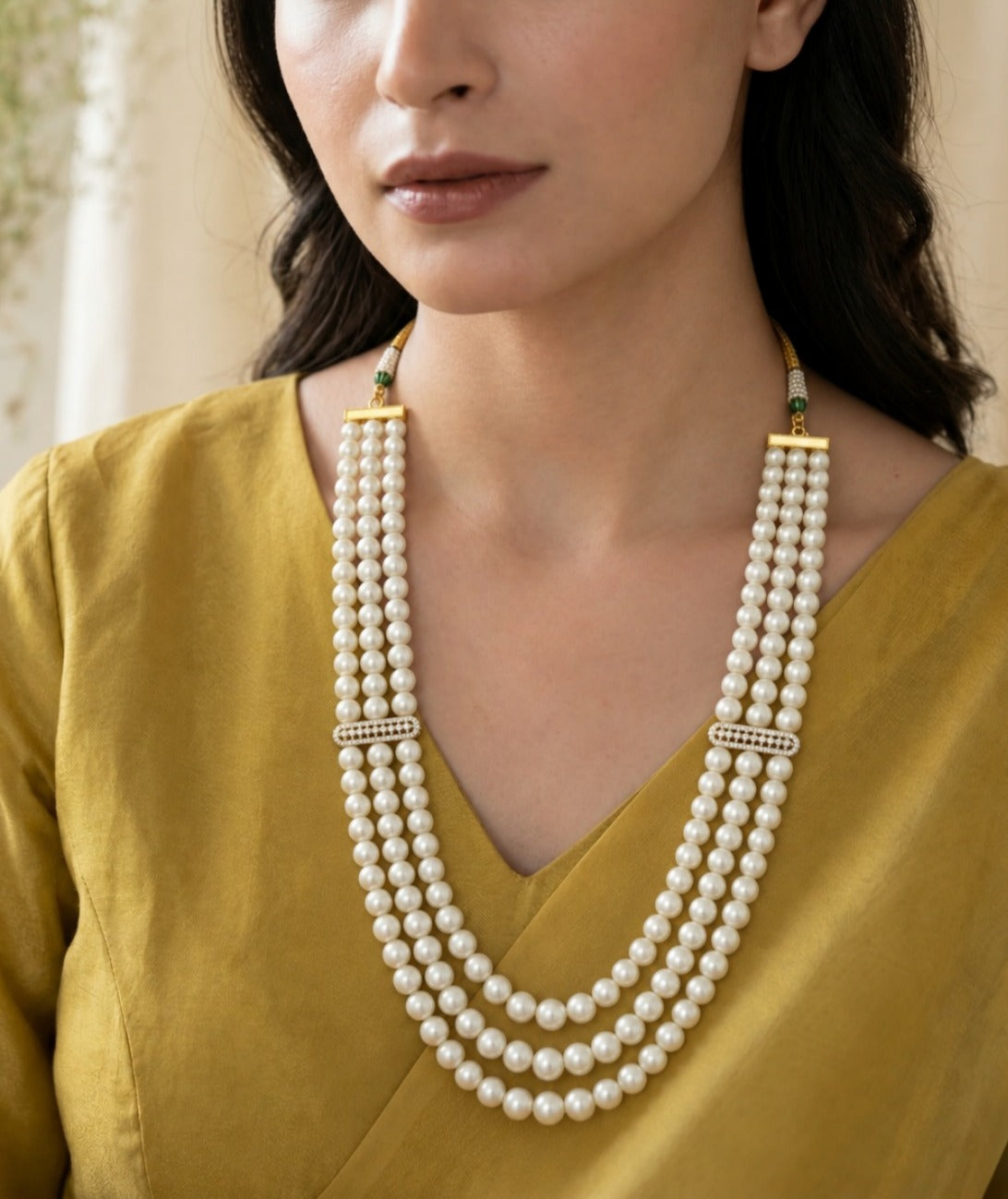 Aarvi Classic Triple-Layer Pearl Mala – 24 Inch