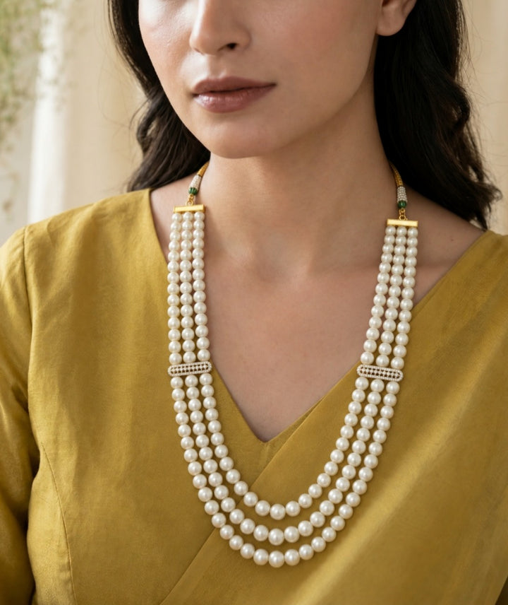 Aarvi Classic Triple-Layer Pearl Mala – 24 Inch