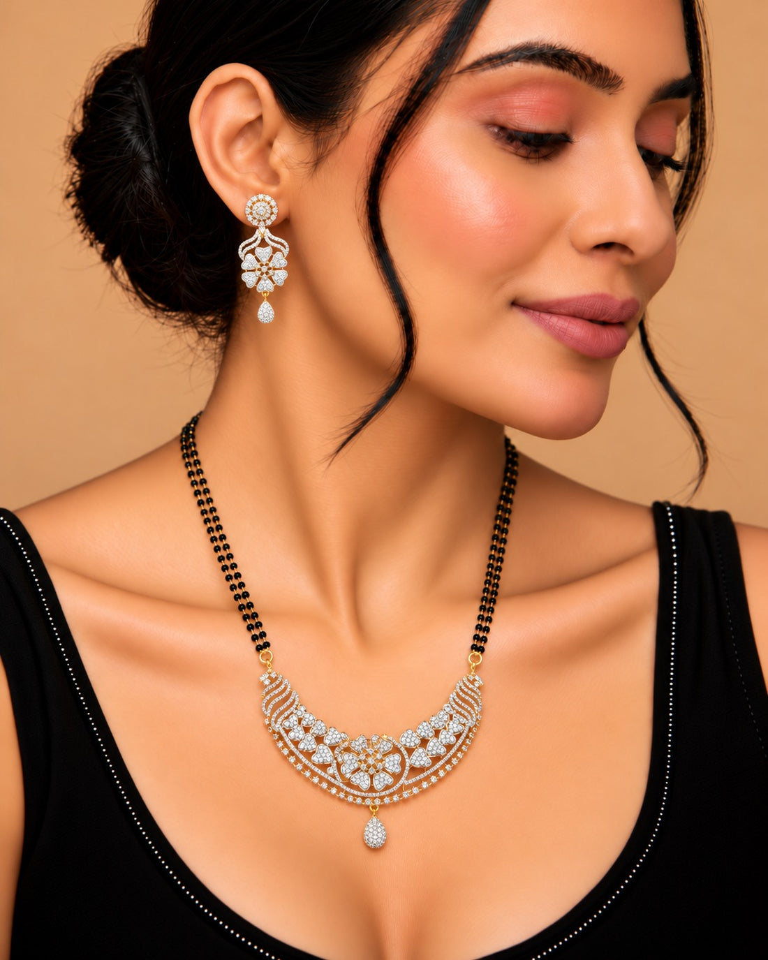 Vaanya Floral Diamond-Look Mangalsutra Set – 24 Inch