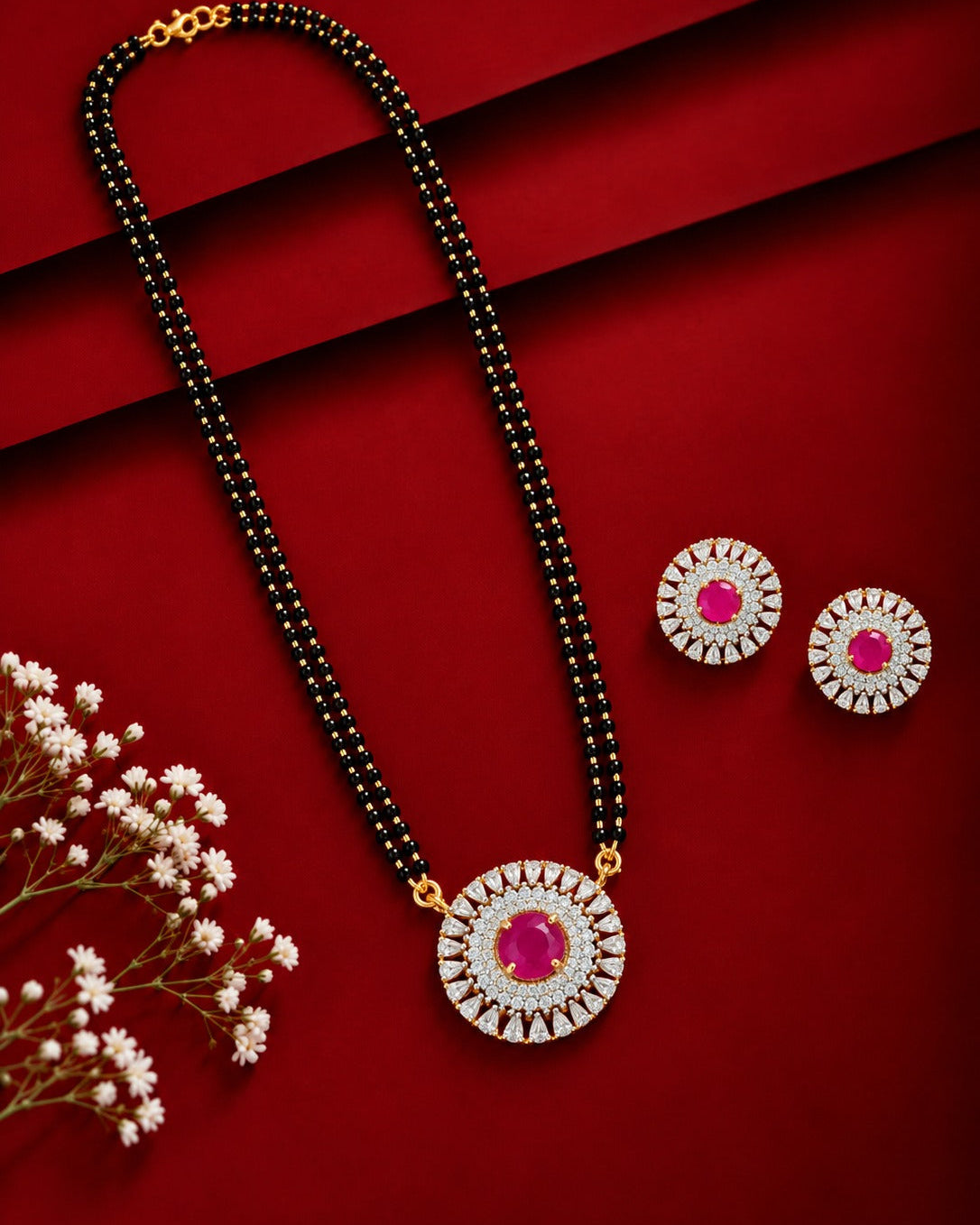 Zivara Halo Diamond-Look Mangalsutra Set – 18 Inch