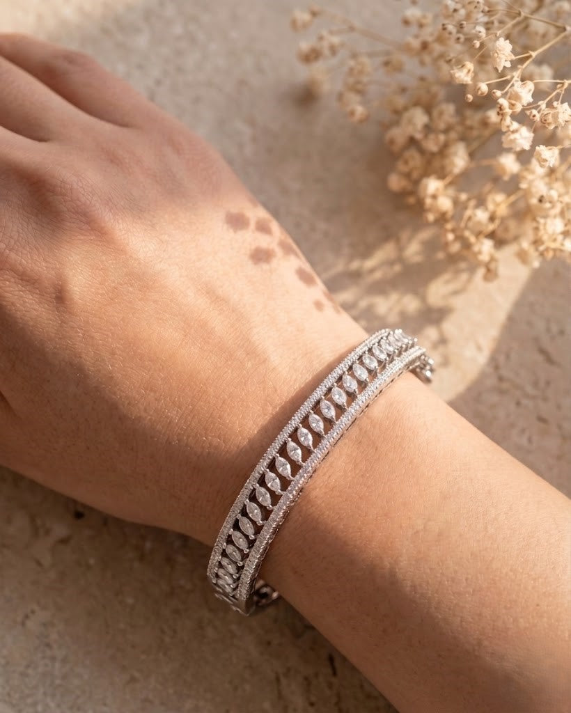 Silver Diamond Look Openable Kada for Women