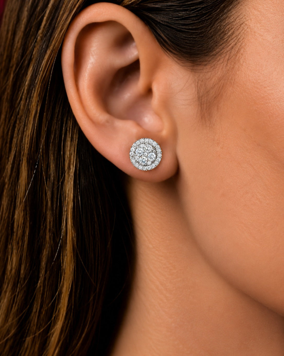 Aurielle Round Halo Diamond-Look Stud Earrings