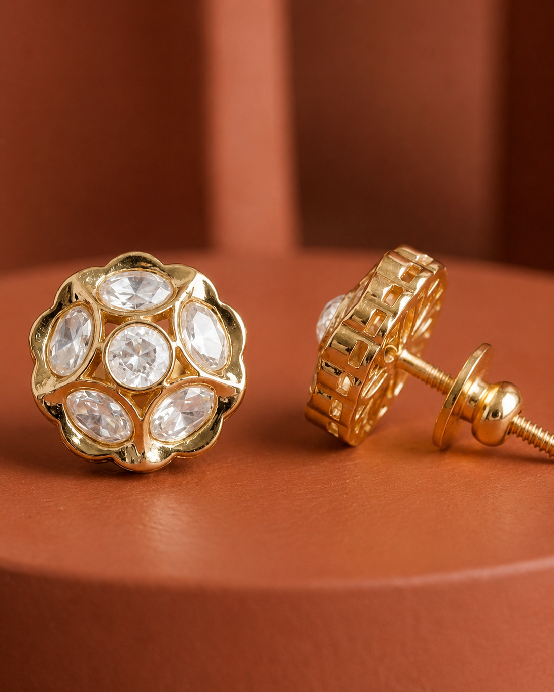Saanvi Kundan Moissanite Floral Stud Earrings