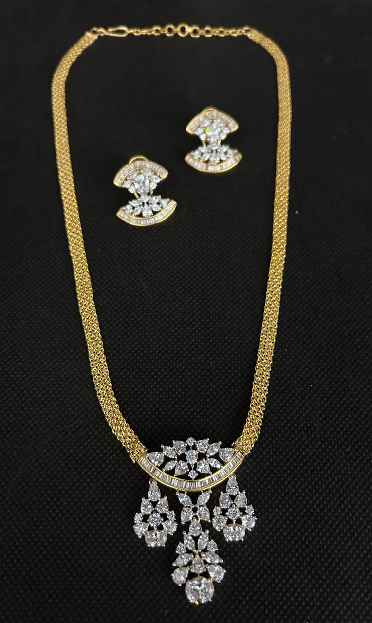 Aarvika Floral Drop Diamond-Look Pendant Set