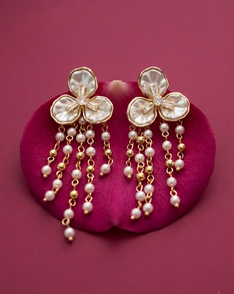 Aabira Pearl Blossom Drop Earrings