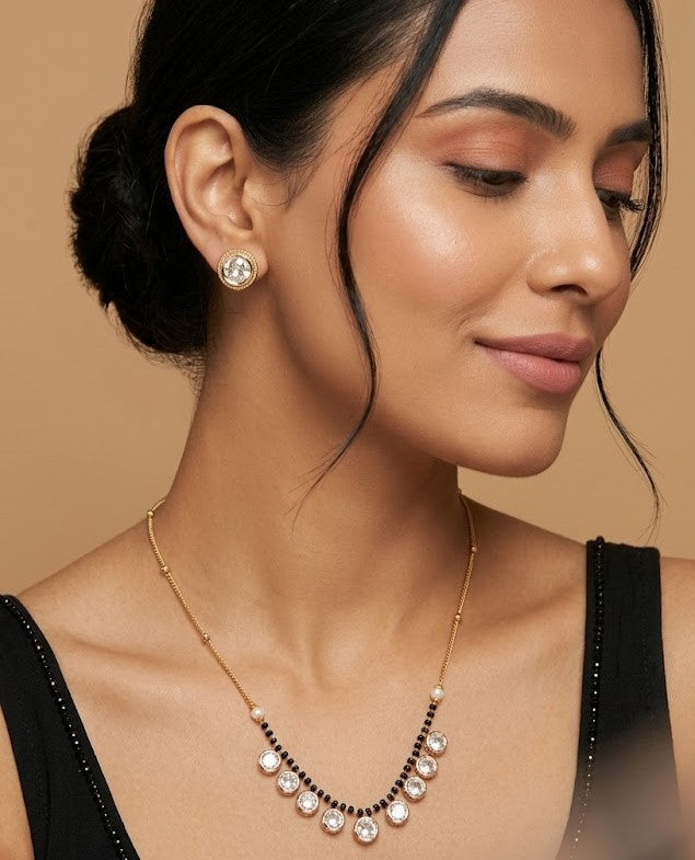 Meherika Noir Mangalsutra Set with Crystal Stud Earrings