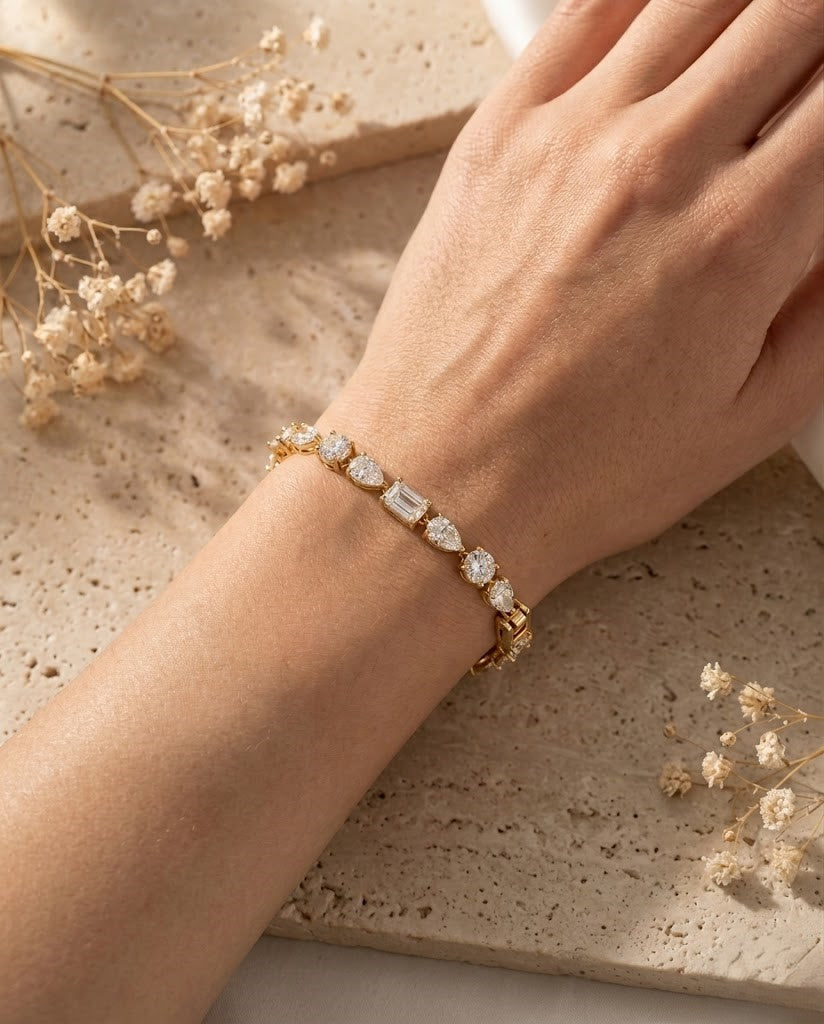 Openable Premium Multi-Shape Crystal Bracelet in Silver Tone