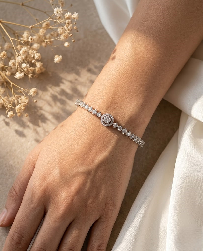 Silver Finish Diamond Designer Bracelet for Women