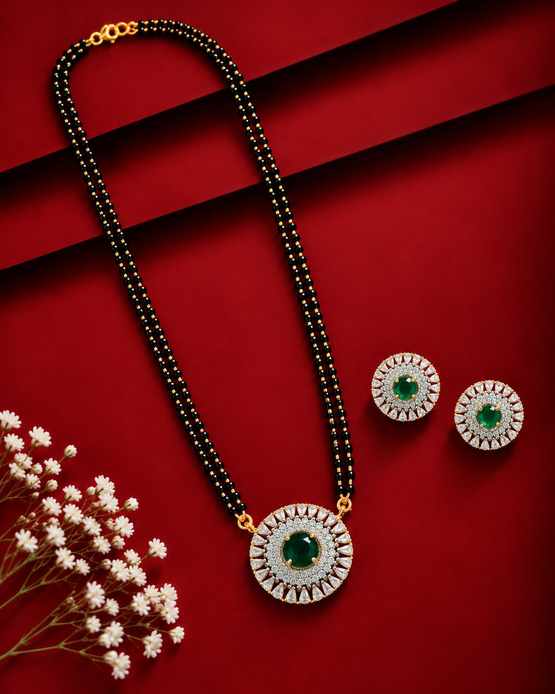 Zivara Halo Diamond-Look Mangalsutra Set – 18 Inch