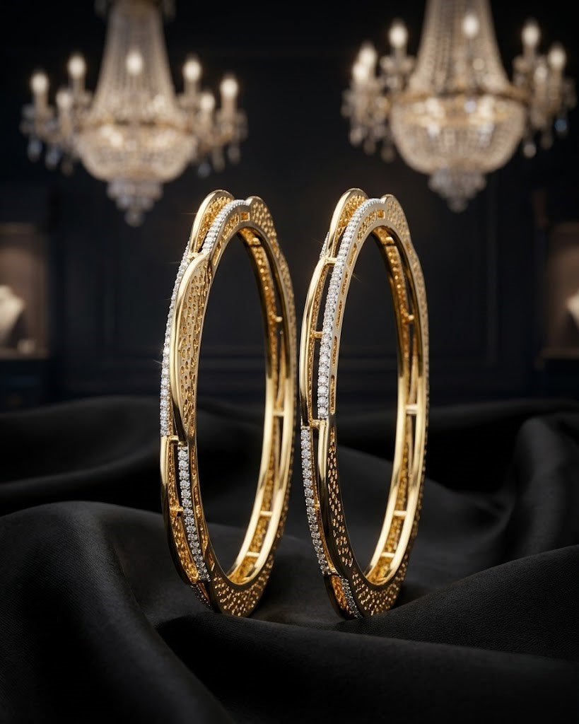 Elegant Gold Plated American Diamond Bangle Set - Pack of 2