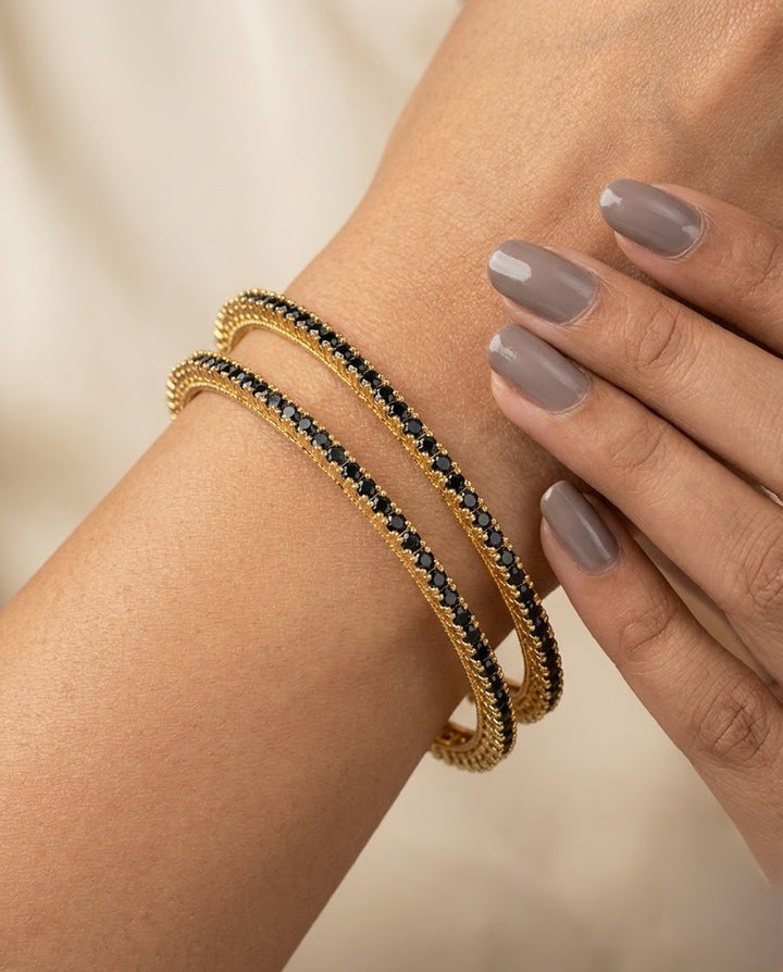 Sapphire Stone Bangles Pair Gold Tone Slim Design