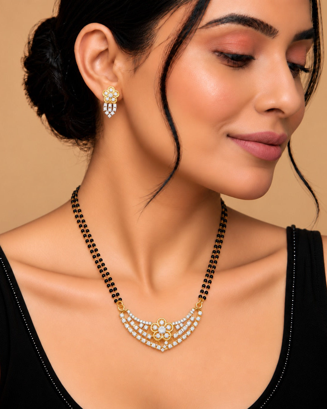 Kiara Floral Diamond-Look Mangalsutra Set – 18 Inch