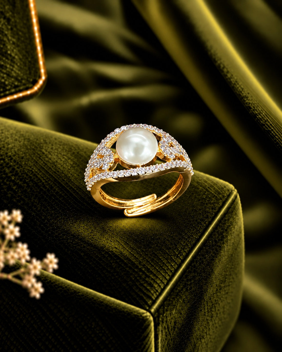 Aurevia Pearl Halo Adjustable Ring