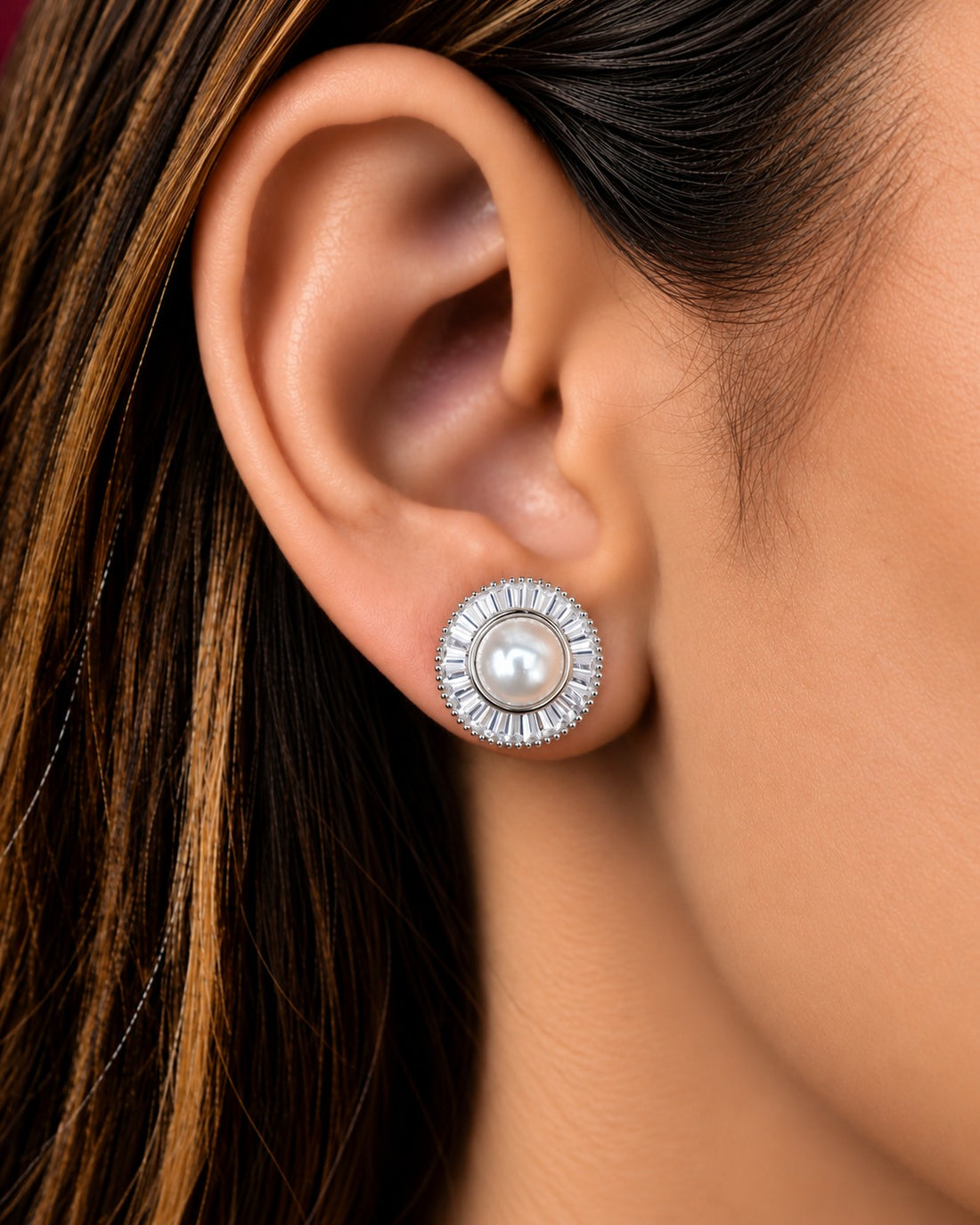 Solid Pearl Halo Stud Earrings