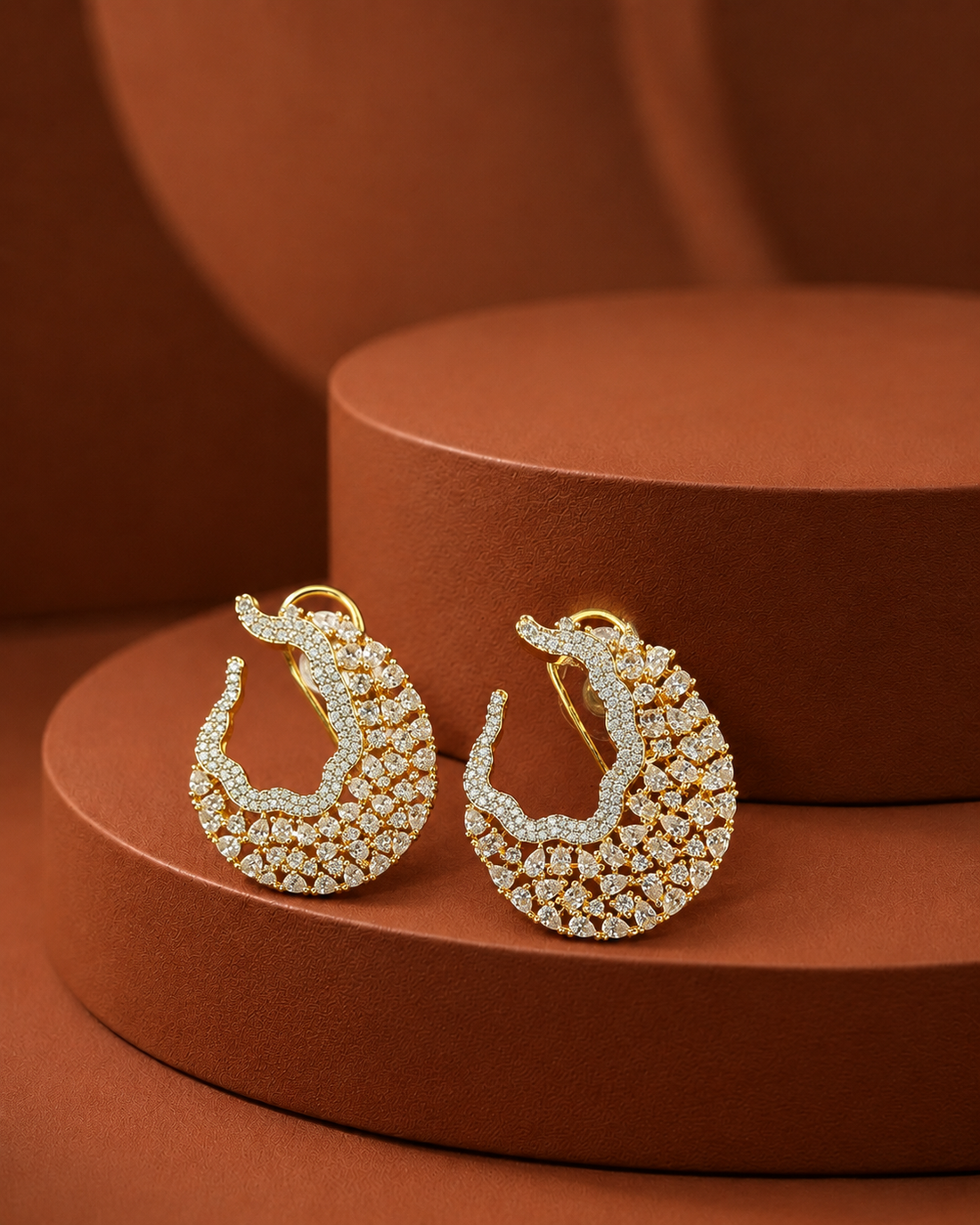 Luxury CZ Cluster Statement Hoop Earrings – Gold & Silver Finish