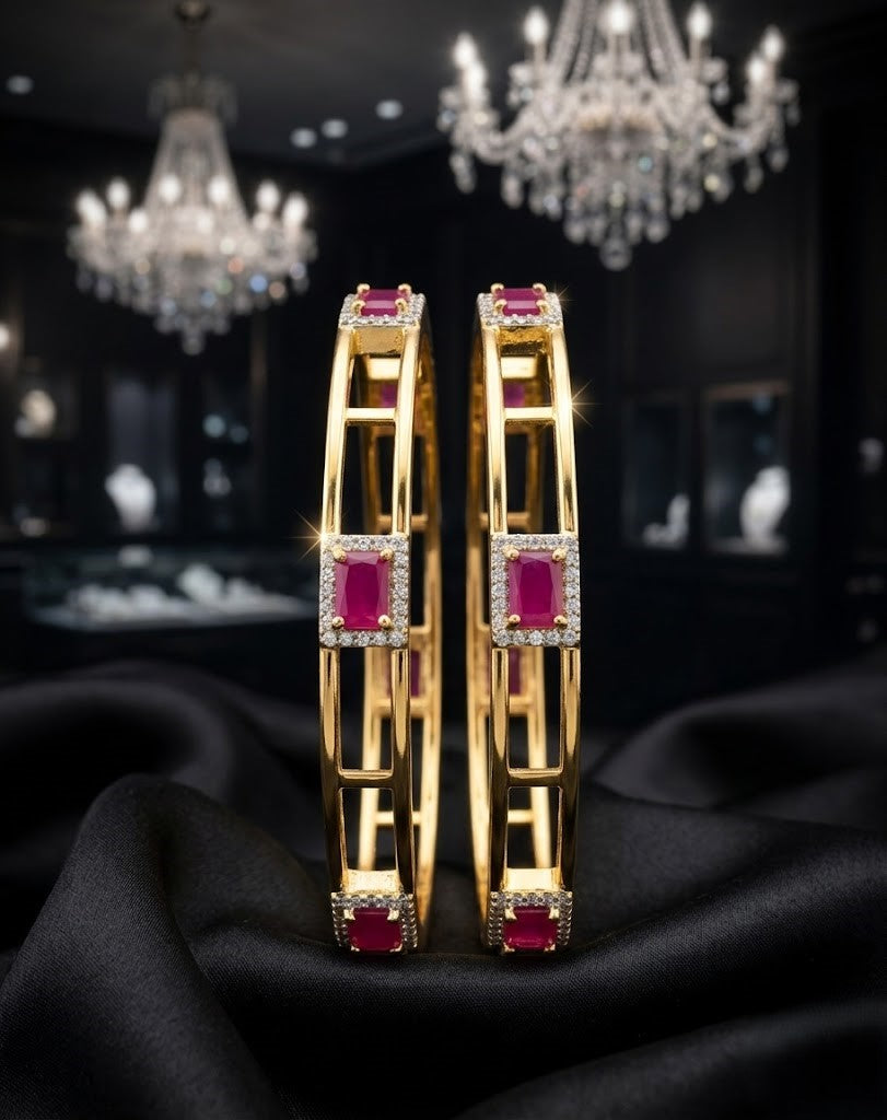 Gold Finish Ruby & Emerald Stone Bangles Set – Designer Jewellery for Women