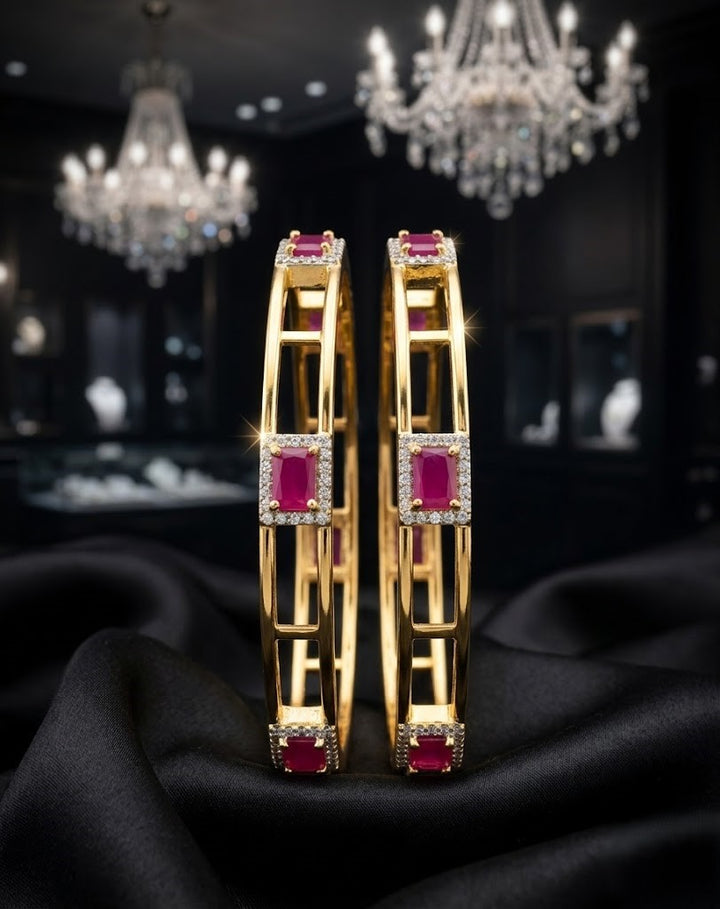 Gold Finish Ruby & Emerald Stone Bangles Set – Designer Jewellery for Women