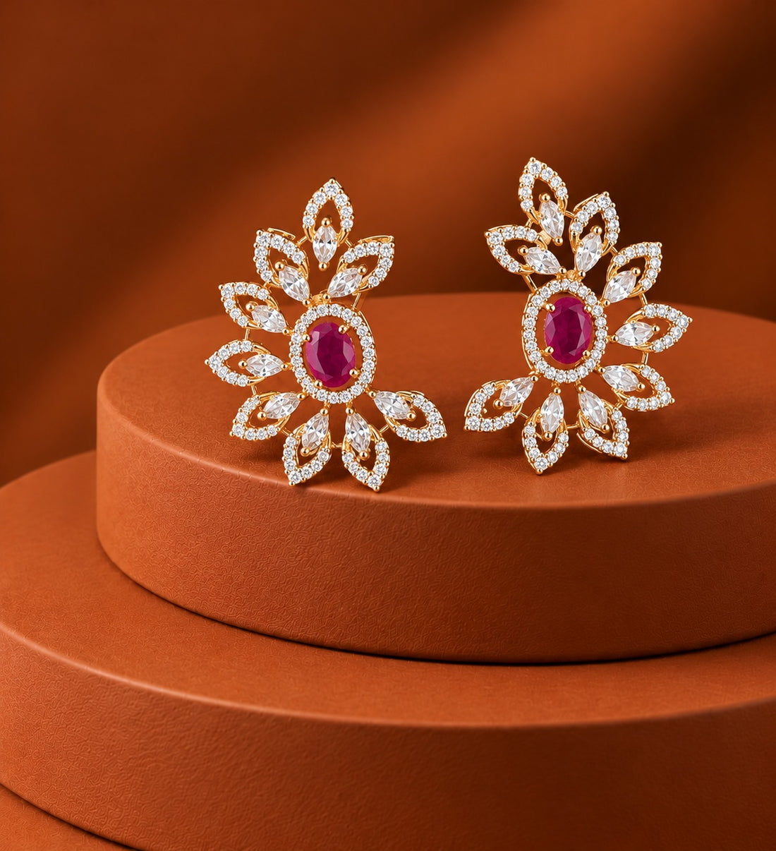 Solid Royal Leaf Cluster Stud Earrings