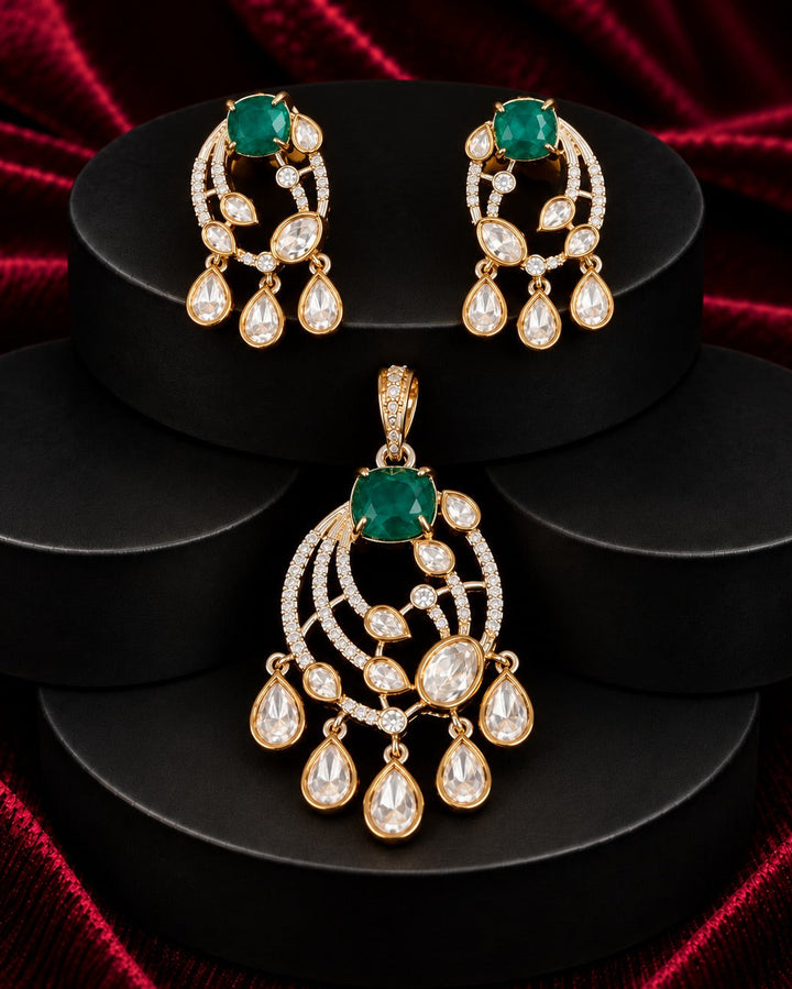 Aaranya Royale Polki Drop Pendant Set