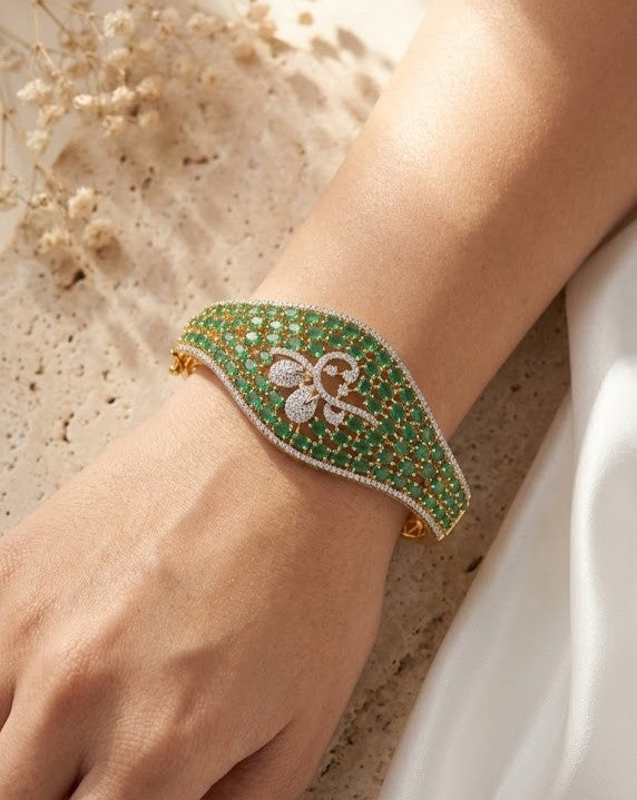 Royal Emerald & Ruby Crown Openable Gold Plated Bracelet