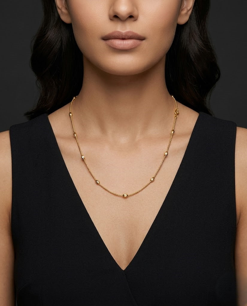 Oval Bead Gold Finish Chain for Women