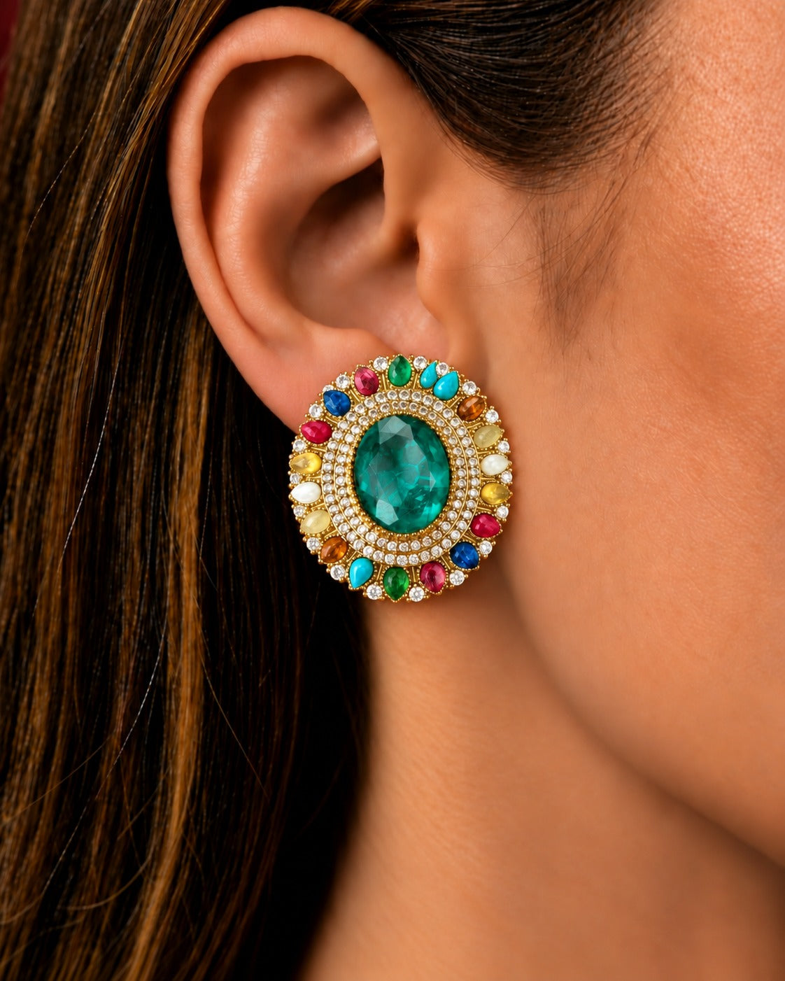 4CM Solid Oval Multicolor Statement Stud Earrings