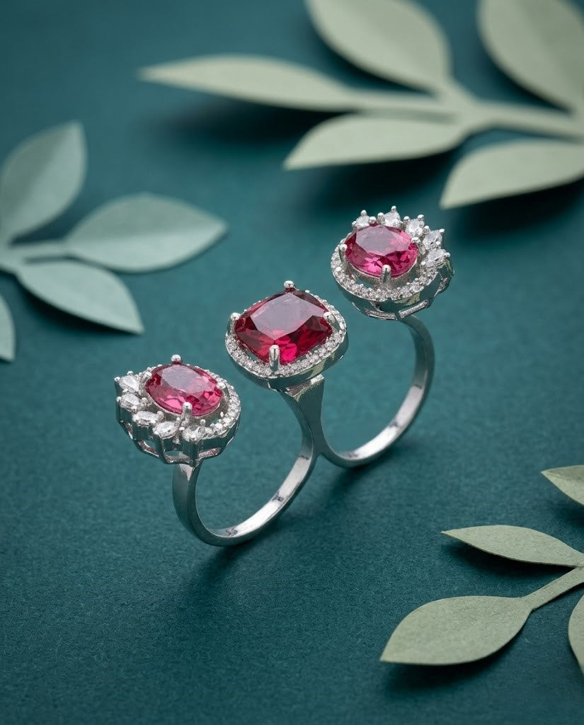 Meher Luxe Stone Adjustable Ring Trio – Elegant Crystal Statement Rings
