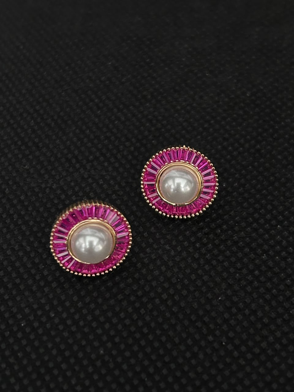 Solid Pearl Halo Baguette Stud Earrings