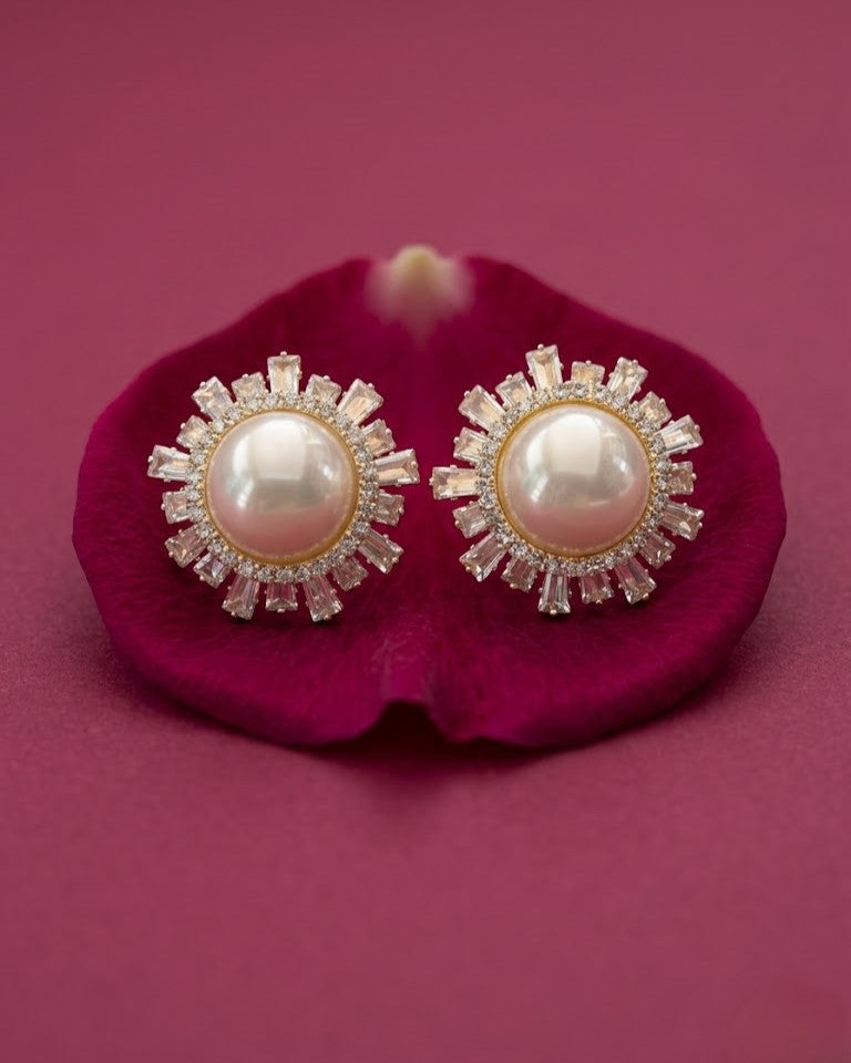 Mahira Pearl Sunburst Stud Earrings