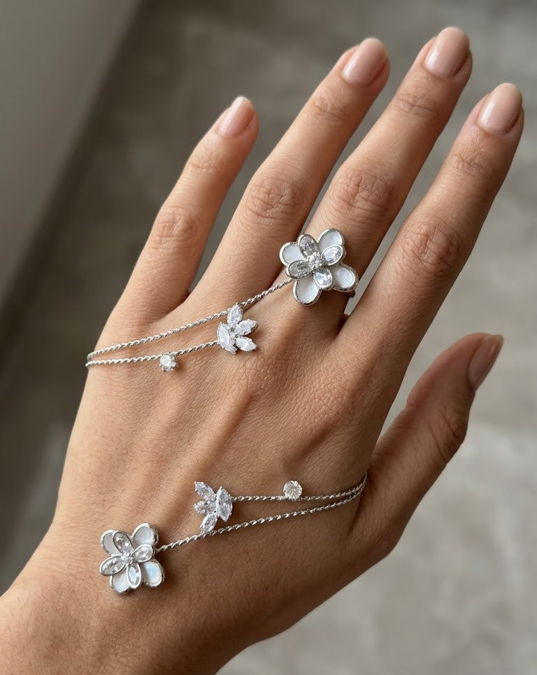 Gulnaar Floral Hand Cuff Bracelet for Women in Gold Tone