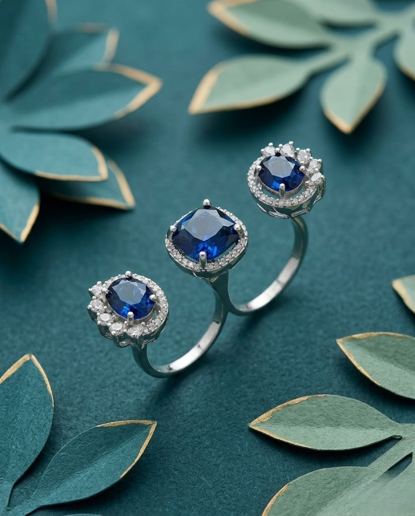 Meher Luxe Stone Adjustable Ring Trio – Elegant Crystal Statement Rings