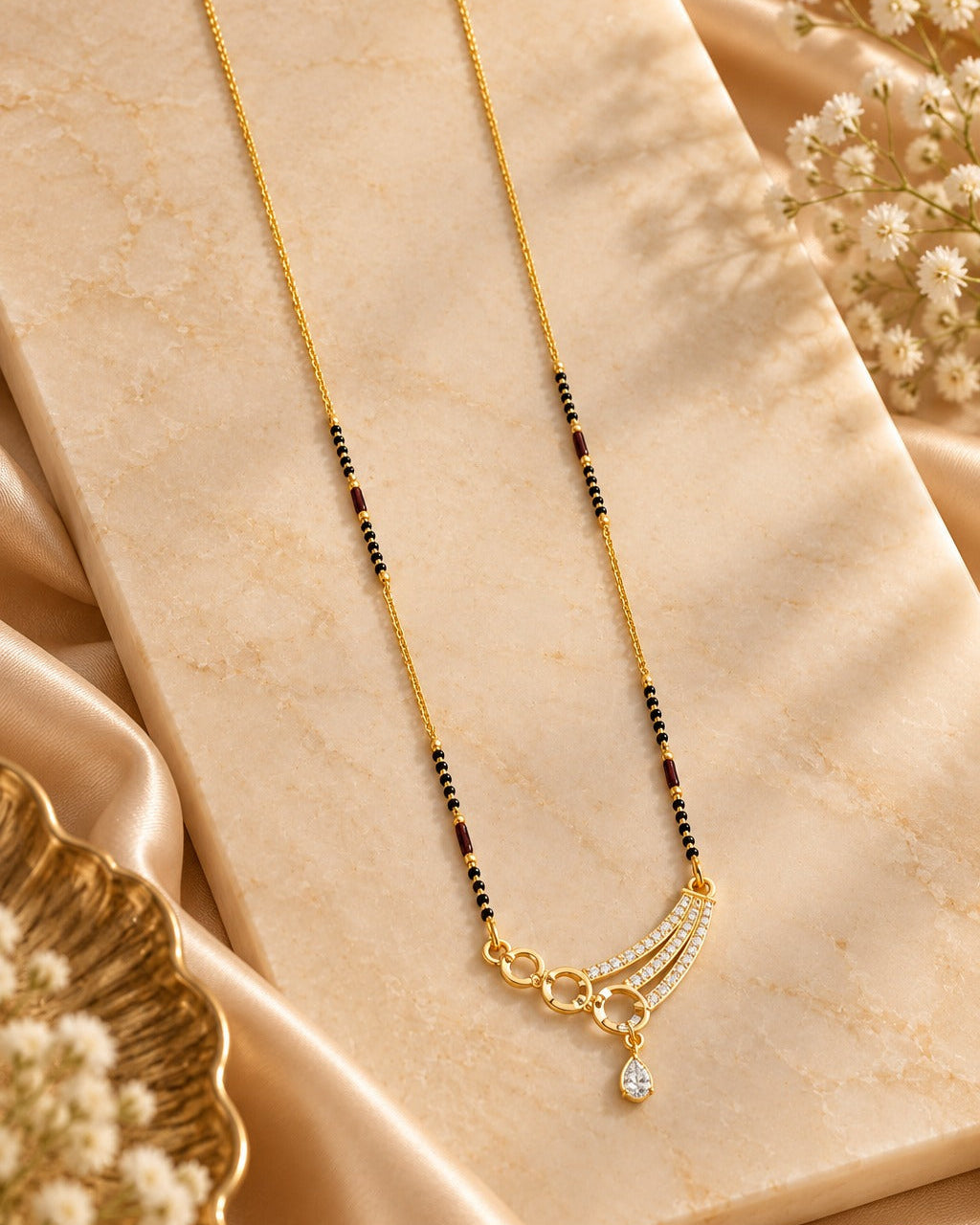 Aarini Black Bead Diamond-Look Mangalsutra