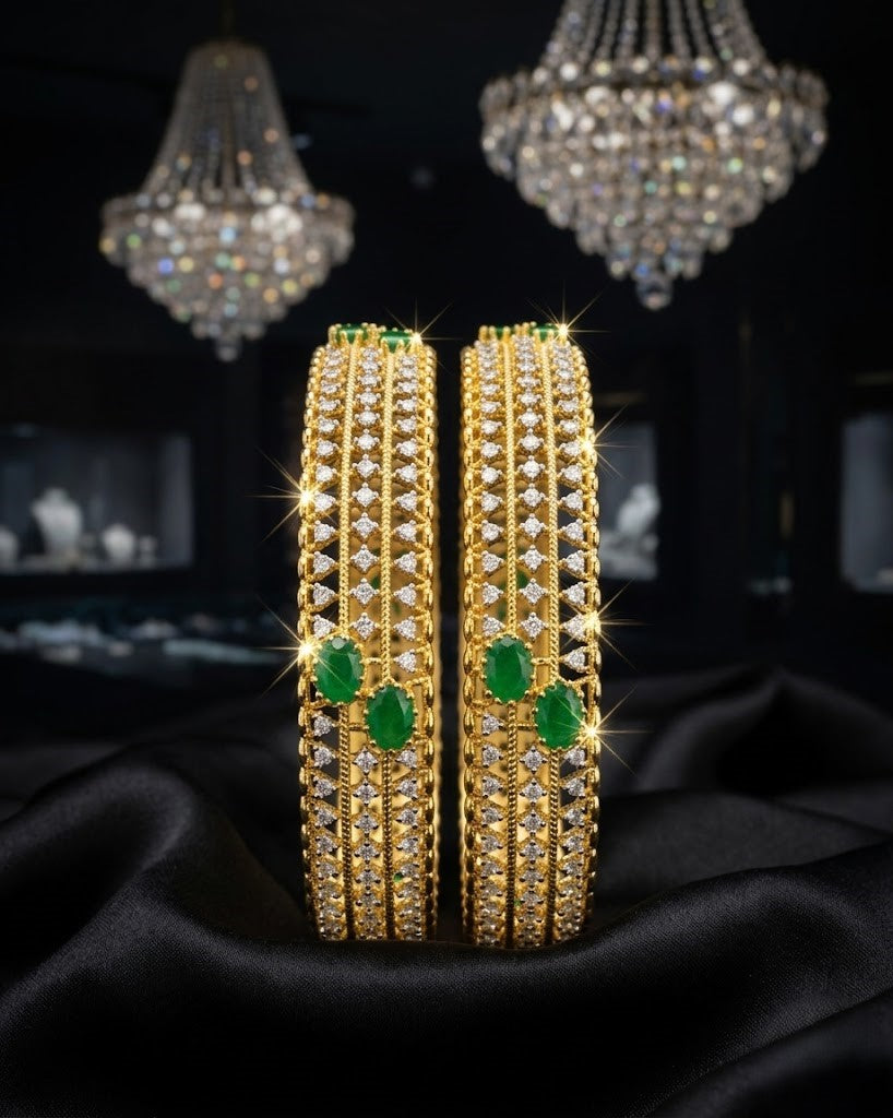 Gold AD Stone Bangles Set with Red & Green Variants | 2.4, 2.6, 2.8 Sizes