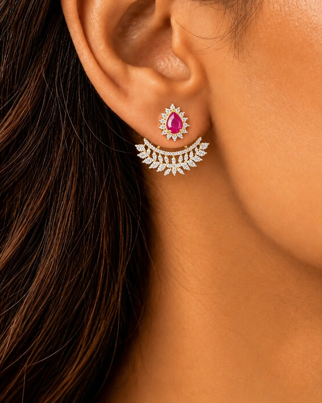 Aurelia Crescent Ear-Jacket Screw Earrings