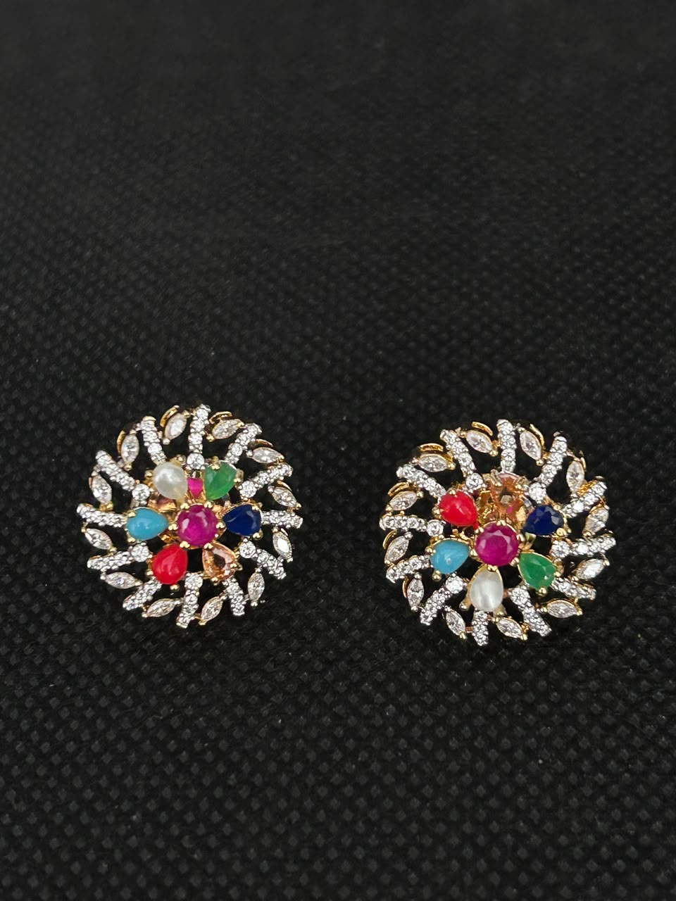Solid Multicolor Floral Statement Stud Earrings