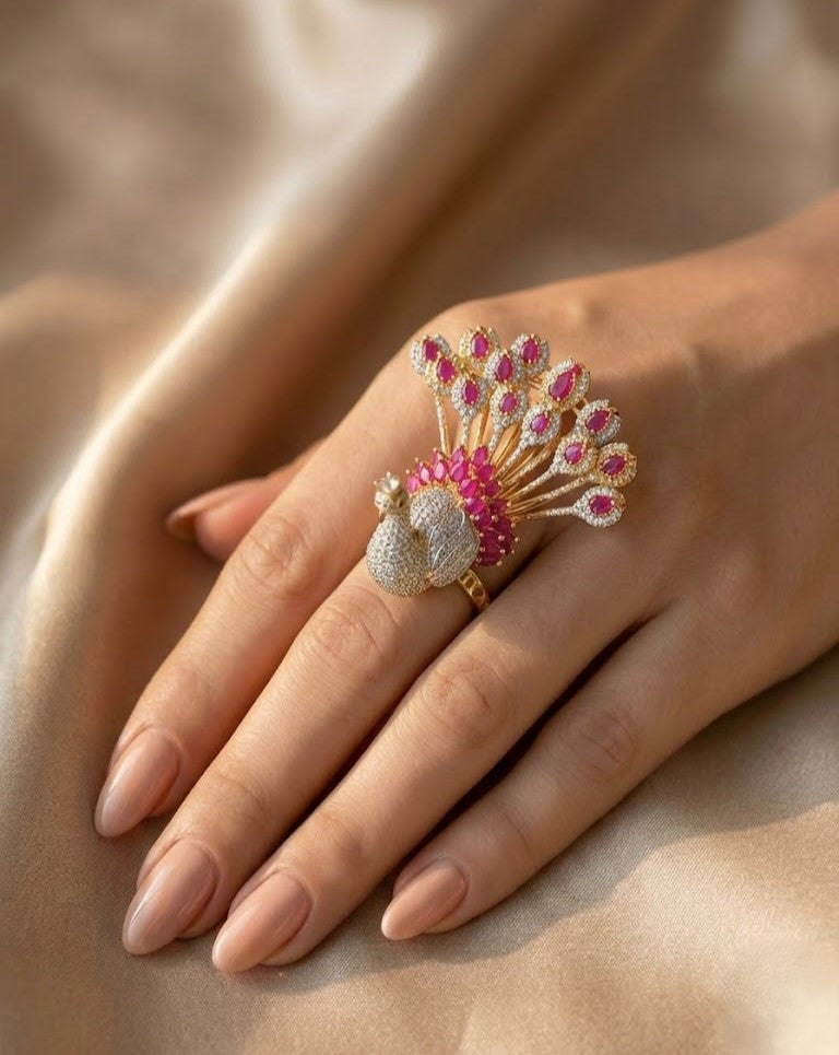 Mayurika Mor Designer Peacock Adjustable Ring