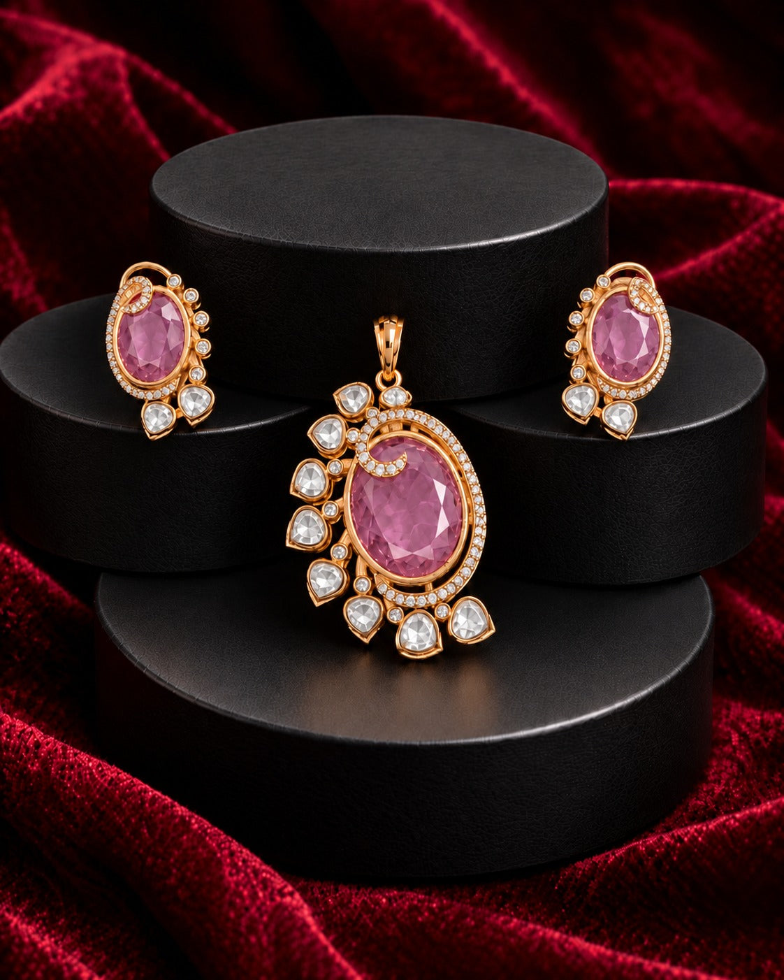 Royal Kundan Oval Pendant Set