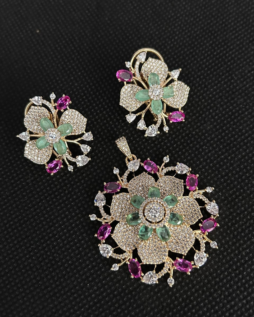 Aarvika Garden Bloom Pendant & Earrings Set