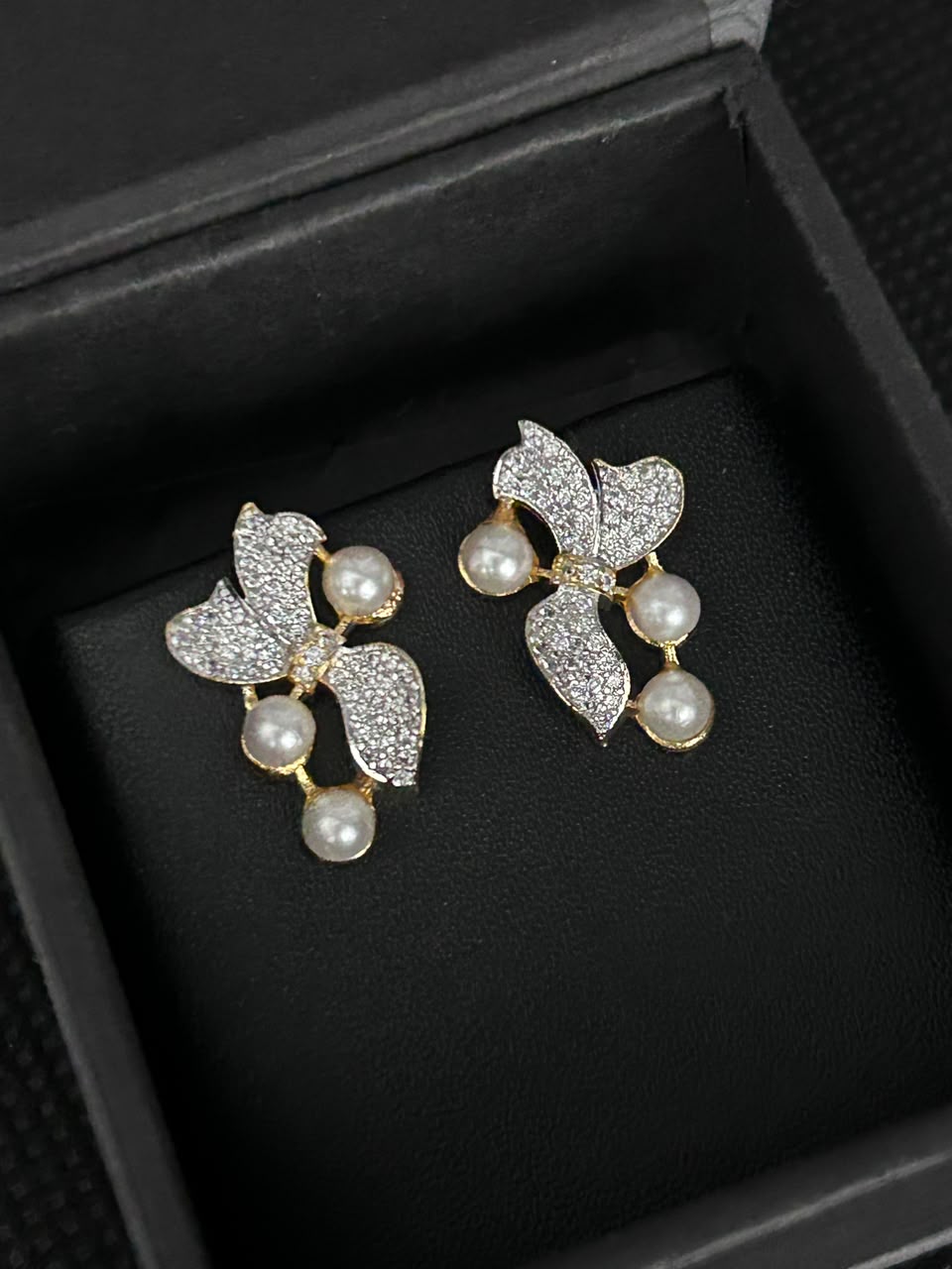 Pearl Petal Diamond-Look Stud Earrings