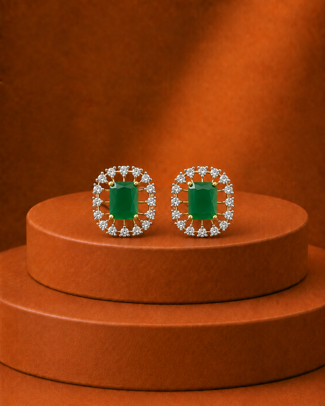 Elara Rectangle Diamond-Look Halo Stud Earrings – 3 Colours