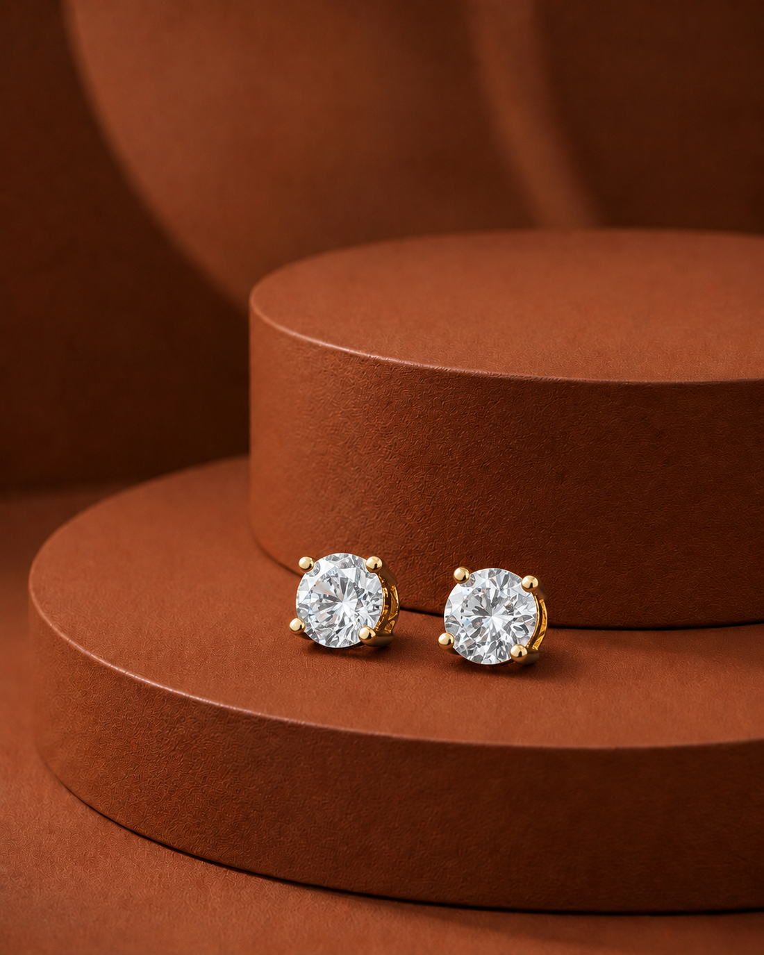 Gold Polish Classic Diamond Stud Earrings for Women