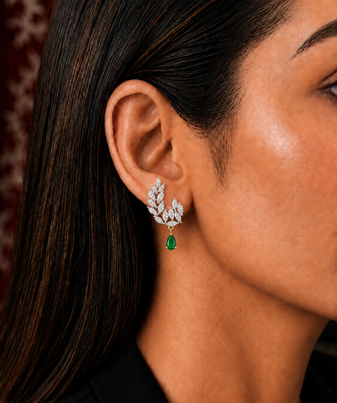 Aaradhya Emerald Leaf Drop Earrings
