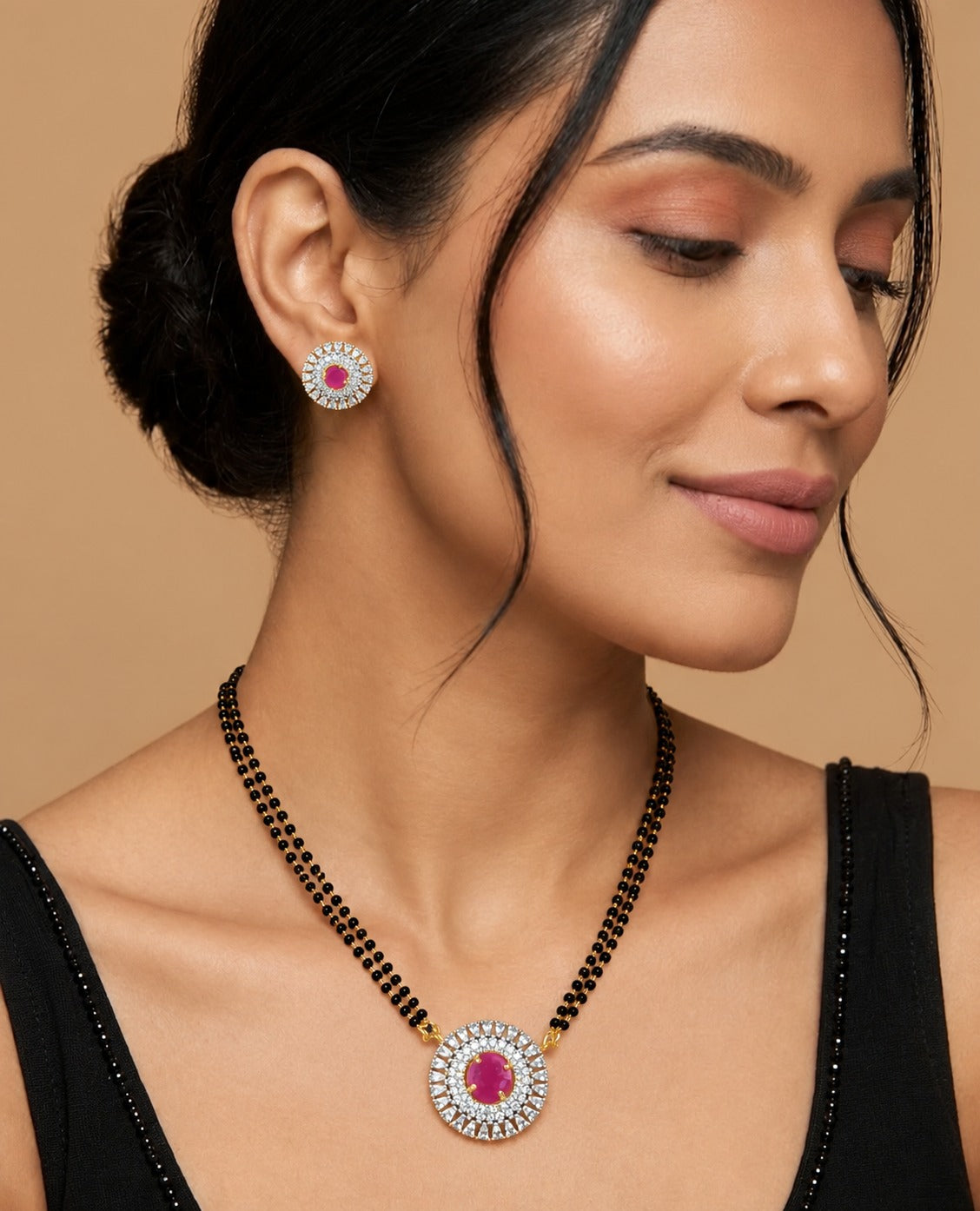 Zivara Halo Diamond-Look Mangalsutra Set – 18 Inch
