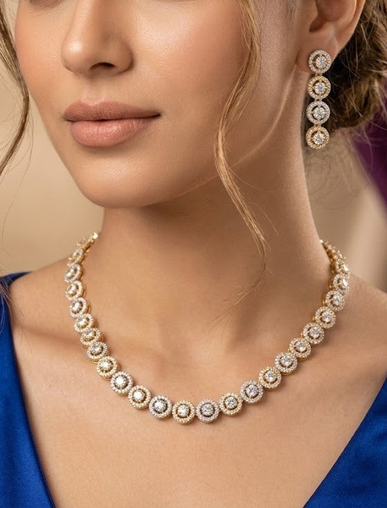 Chandrika Aura Real Look Diamond Necklace Set with Drop Earrings