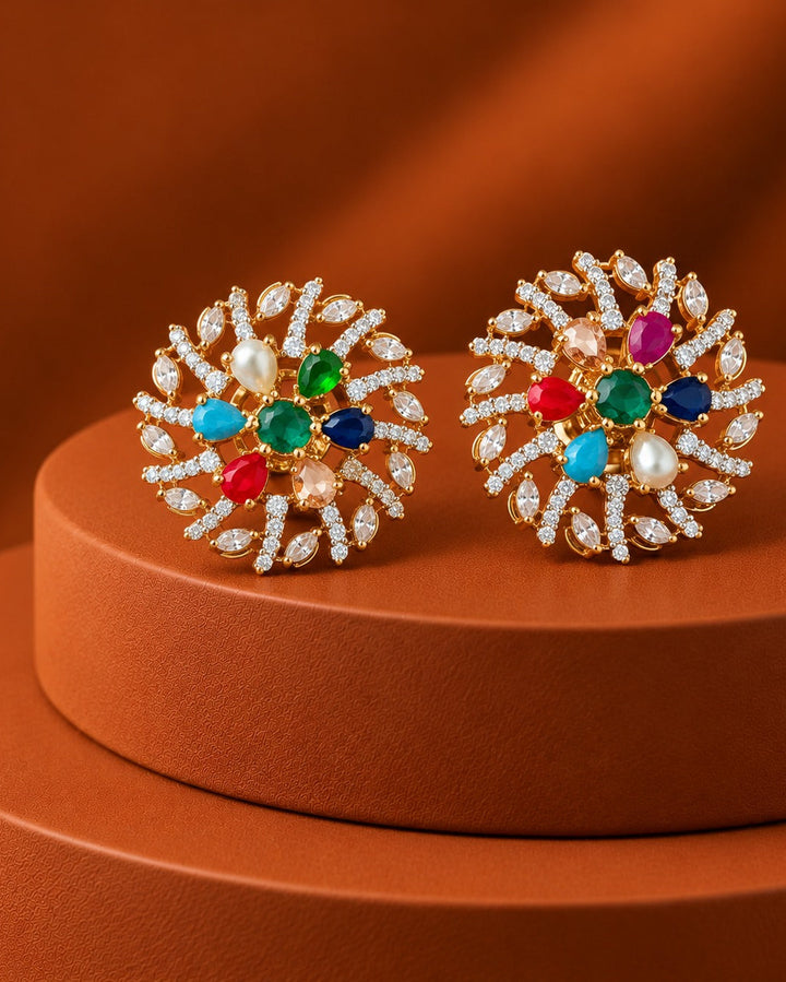 Solid Multicolor Floral Statement Stud Earrings