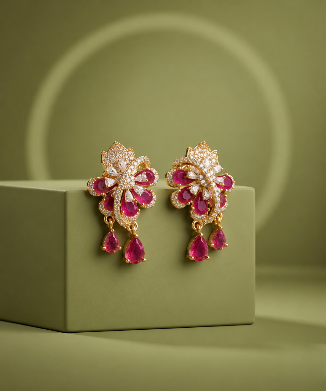 Mayurika Multicolor Floral Drop Earrings | Elegant CZ Party Wear Earrings