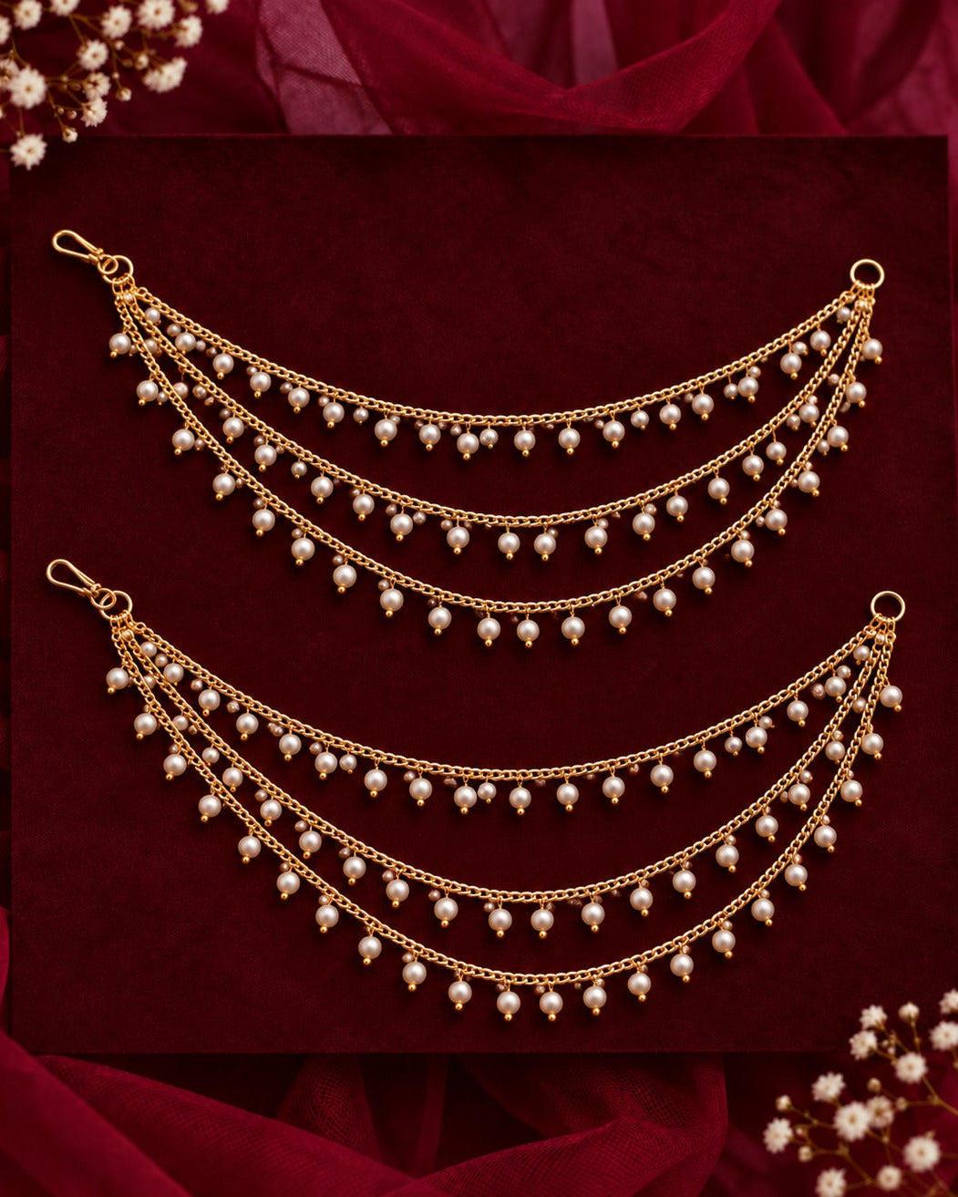 Triple Layer Pearl Cascade Payal – Pair