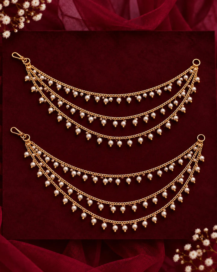 Triple Layer Pearl Cascade Payal – Pair